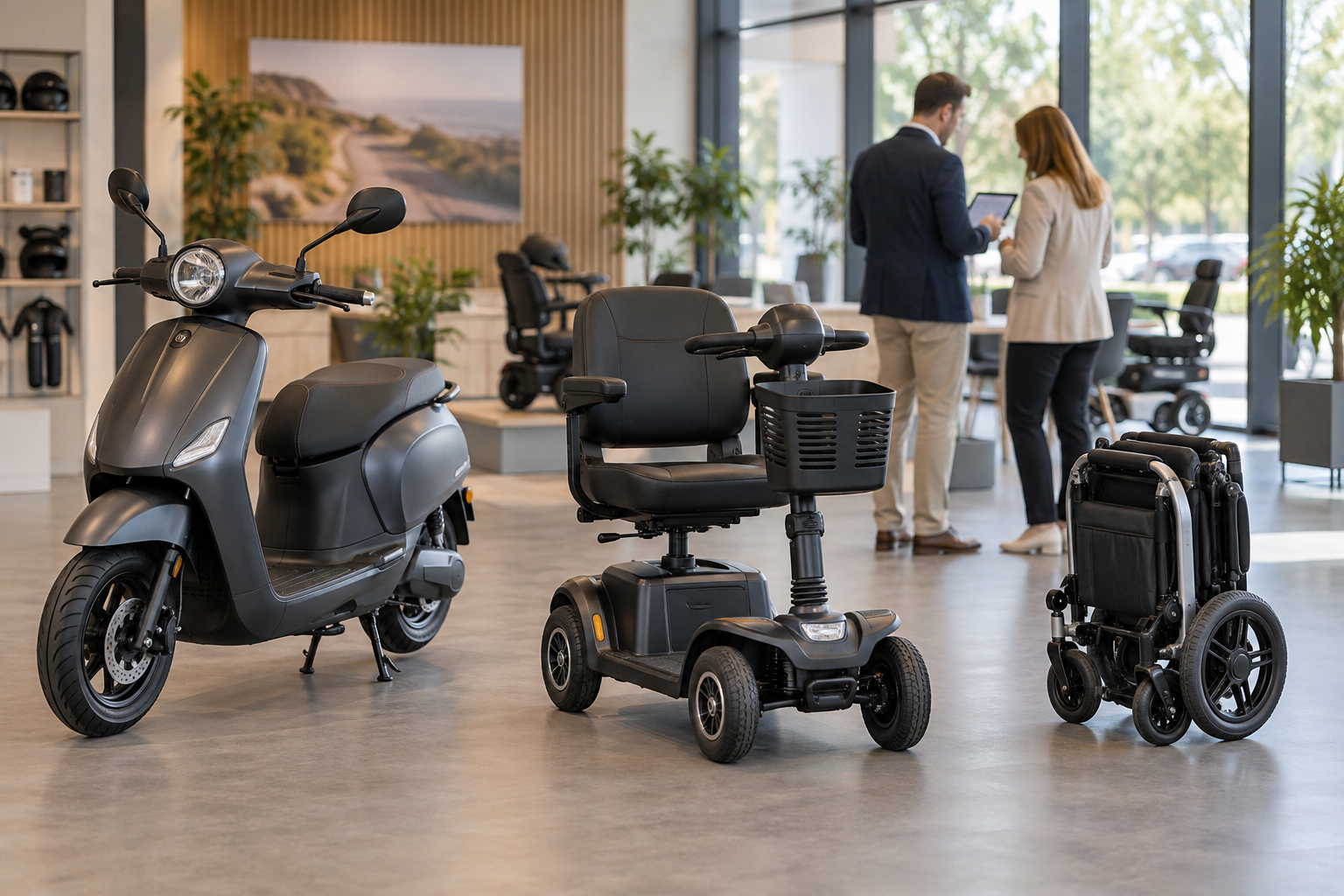 Mobiliteitsproducten in een moderne dealershowroom
